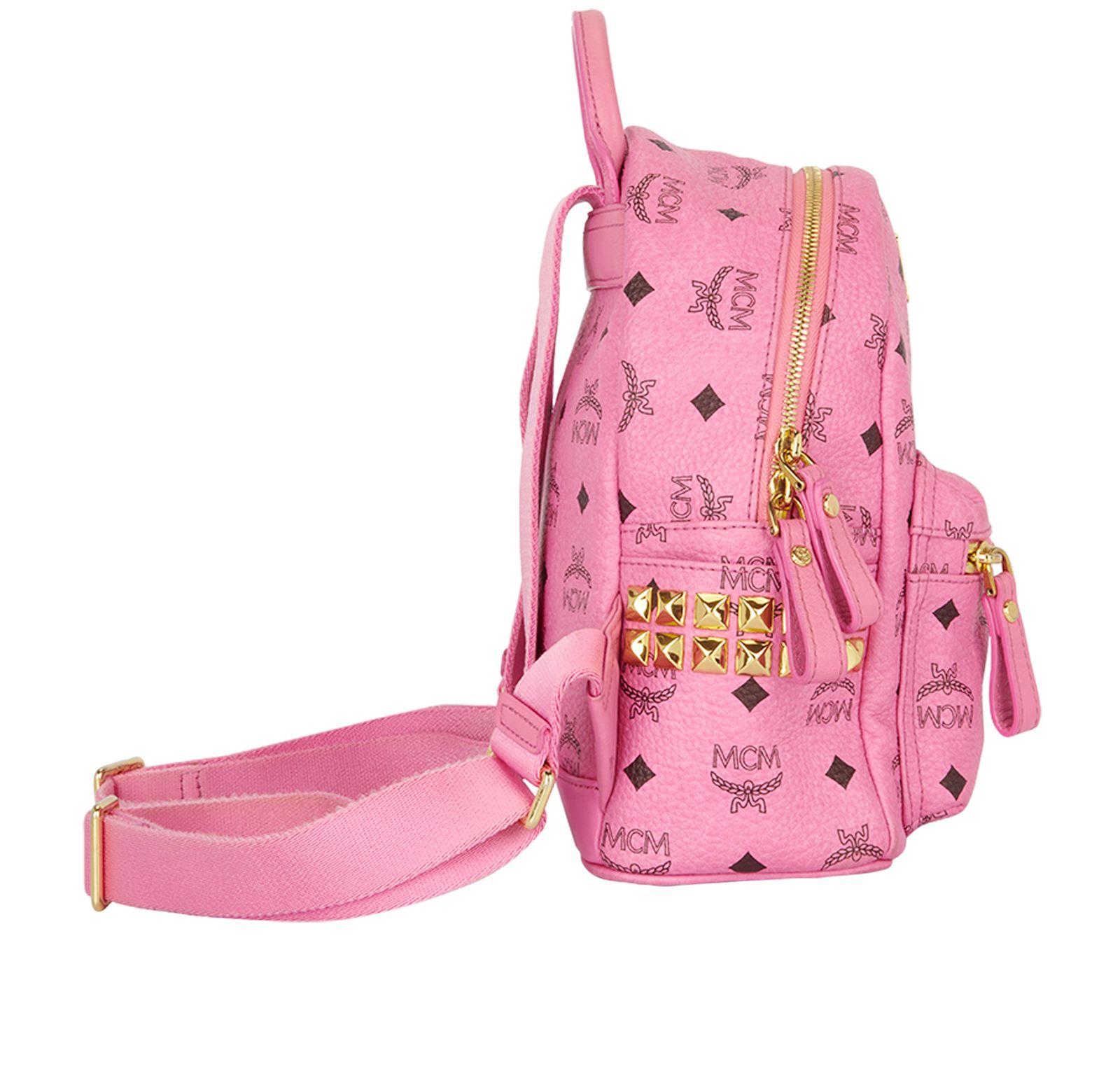 MCM Bebe Boo Side Studs Backpack, &pound;150, Handbags, Pink, Leather, Side view